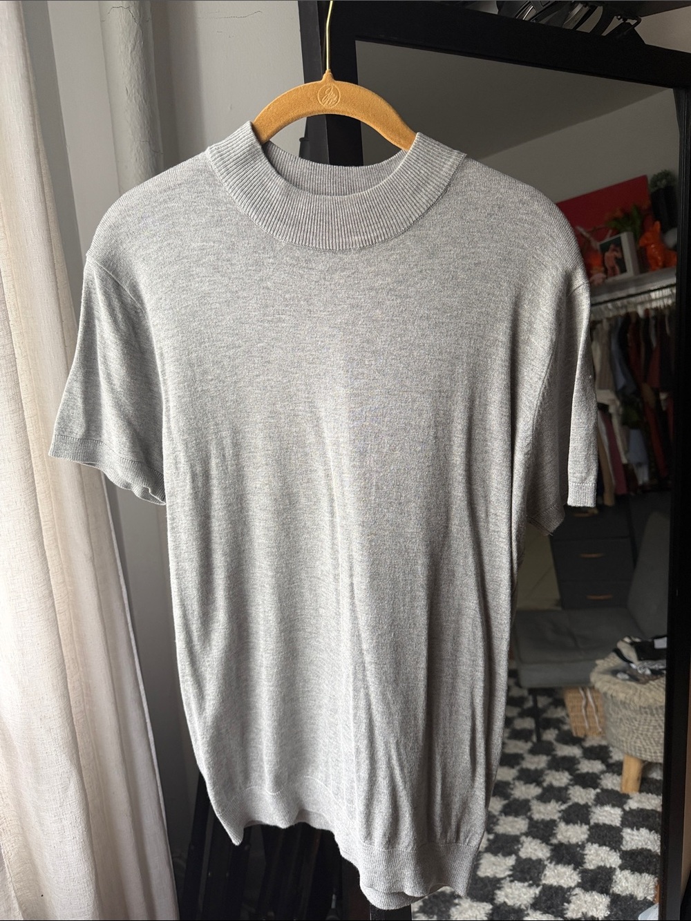 Zara Gray Short Sleeve Mock Neck Knit Sweater Top